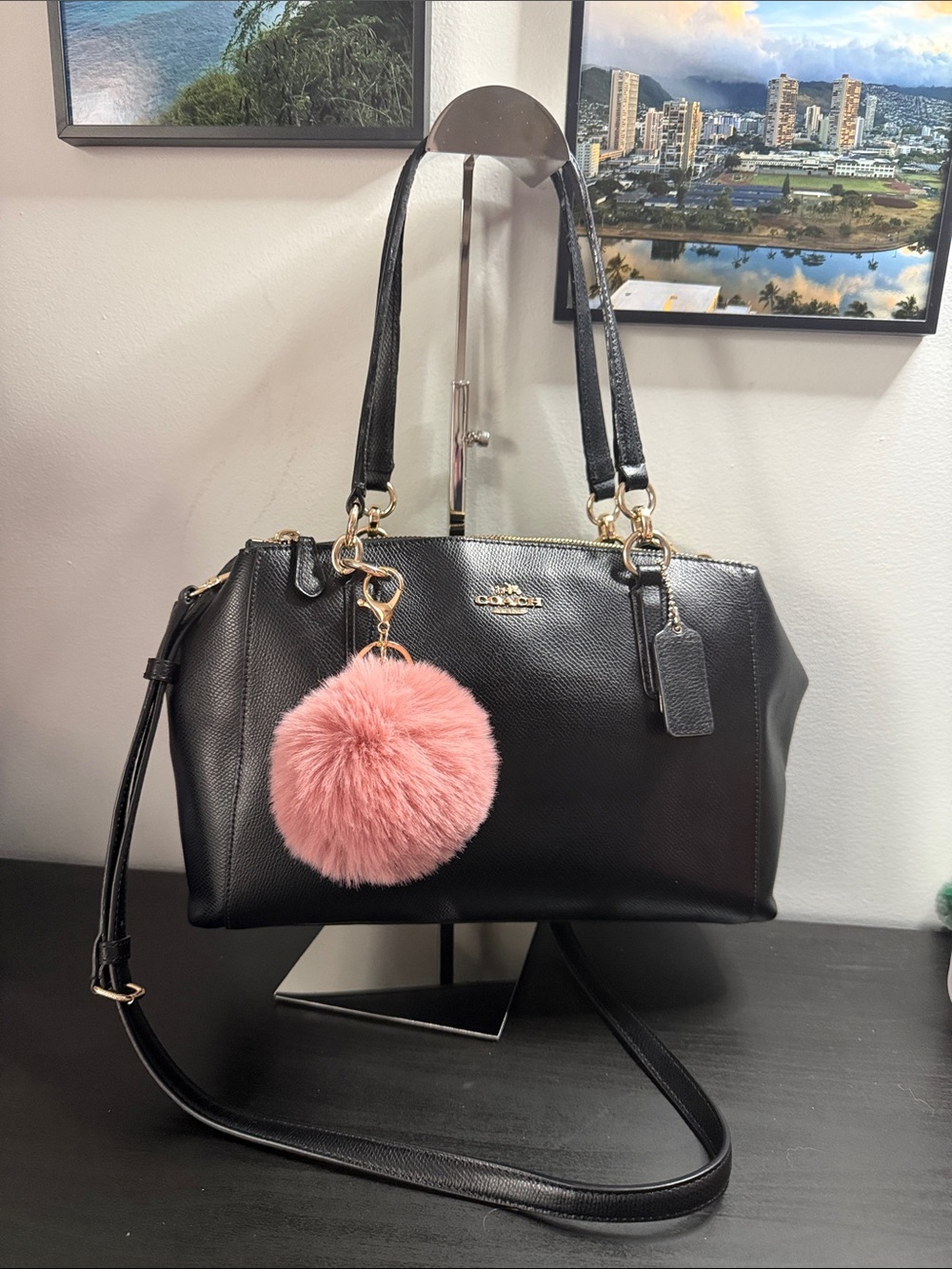 Coach Christie Caryall Black Crossgrain Leather Shoulder Bag